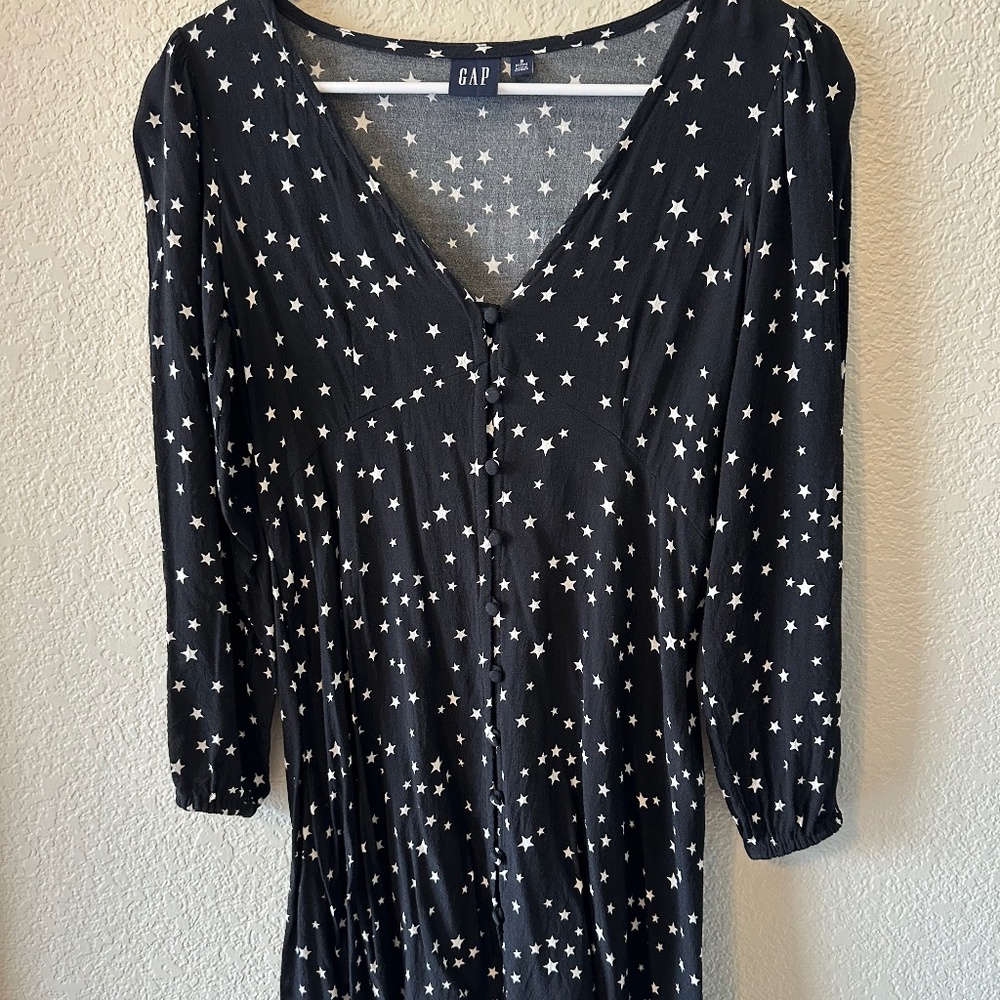 Sz 0P GAP button front long sleeve mini dress with stars